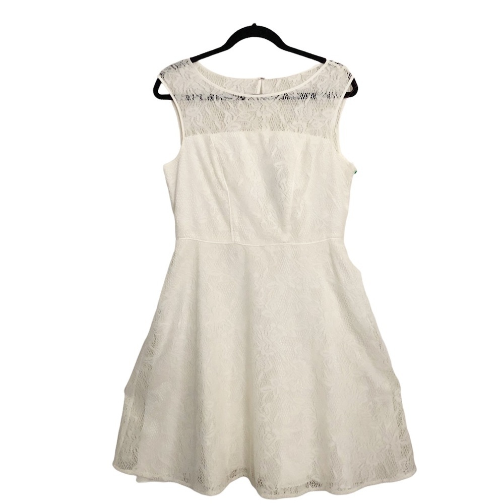 Adrianna Papell White Lace Midi Dress Fit and Flare Bridal Shower Wedding